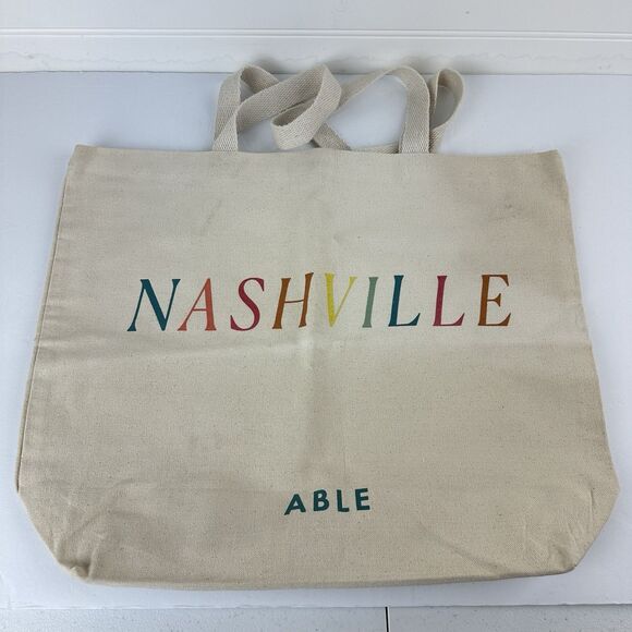 ABLE Nashville Canvas Tote Bag Shopping Natural Cream Colorful Logo TN - Picture 1 of 9